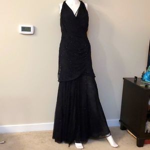 Carmen Marc Valvo vintage beaded and lace black gown, 4 l, floor length